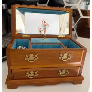 Vintage Musical Ballerina Jewelry Box (Working) w/ Signed Jewelry & Mustard Seed